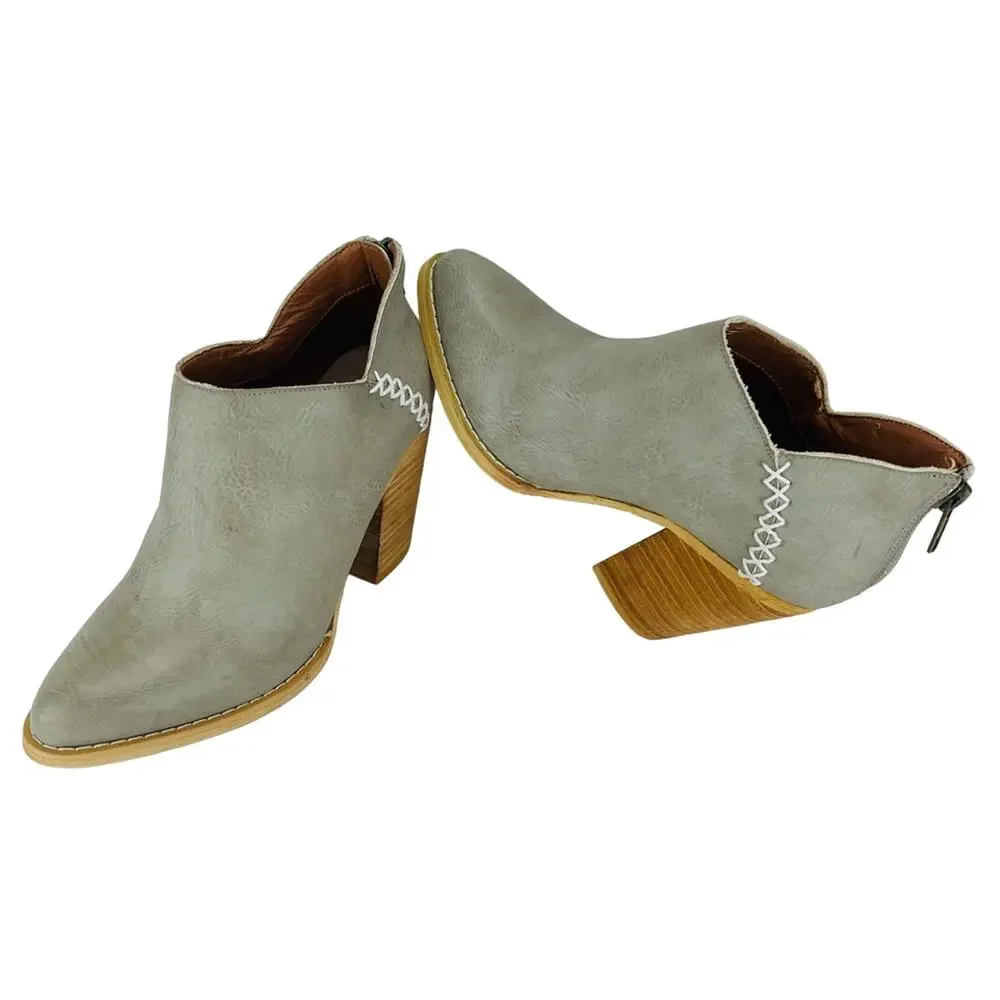 Mi.iM Paradise Women Gray Bootie Size 5.5 Faux Leather Cuban Heel Ankle Boot New